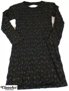 ZARA WB Women's Black Gold Long Sleeve Dress Open Back Pullover Sz M - Picture 1 of 7