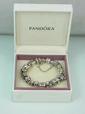 PANDORA Bracciale Charms Elementi Perline 925 Argento/Oro Stopper a Clip Box - Immagine 1 di 4