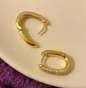 1Ct Round Cut Created Diamonds Women Huggie Hoop Earrings 14k Yellow Gold Plated - Picture 1 of 4