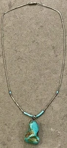 Vintage Native American Raw Turquoise Stone & Liquid Silver 16" Necklace - Picture 1 of 7
