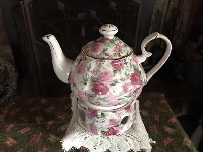 Gracie China  Rose Teapot with burner - Image 1 of 2