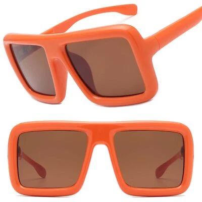 Bold Oversize Square Flat Top Dapper Clubbing Hip Hop Orange Sunglasses - Image 1 of 3