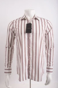 Zara Man Mens Dress Shirt Size L Burgundy Red white Striped Cotton 4120/410 NWT - Picture 1 of 6