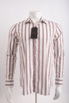 Camisa de vestir Zara para hombre talla L rojo borgoña blanco algodón a rayas 4120/410 nueva con etiquetas Foto 1 de 4