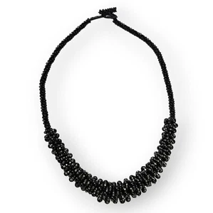Collar Cuerda Cuentas Cuentas Vidrio Negro Cuentas Torsada Estilo Hecho a Mano 17.5" Largo - Imagen 1 de 12
