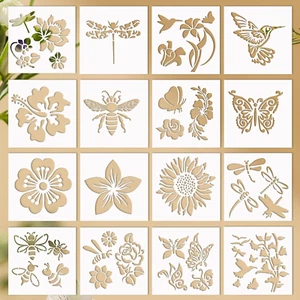 16 Pcs Flower Stencils for Crafts Painting Stencils on Wood, Sunflower Painting  - Picture 1 of 12