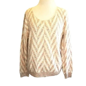 Vintage 80s Womens Pastel Chevron Sweater Off White Cotton Blend Pullover Sz M/L - Picture 1 of 7