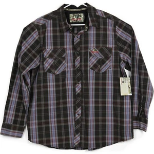 NWT Mossy Oak Mens Western Shirt Pearl Snap Size XL Blue Red Brown Plaid NEW - Picture 1 of 7