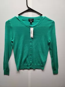 Cárdigan J Crew Talla XXS Verde Cuello en V Abotonado 100% Cachemira - Imagen 1 de 7