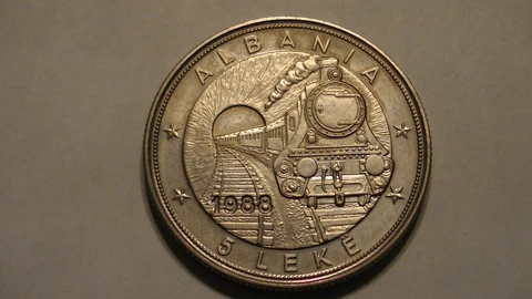 5 LEKE ALBANIAN RAILROAD 1988 COIN 42ND ANNIVERSARY EXTREMELY RARE 20,000 MINTAG Cover