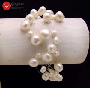 Starriness 4-9mm White BAROQUE Natural Pearl Bracelet for Women 9 strands 7.5"  - Picture 1 of 9
