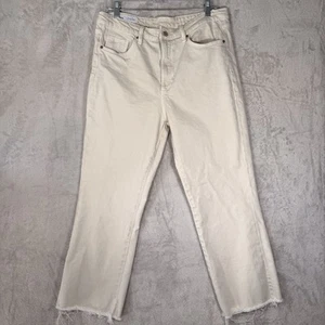 Zara Womens Stretch High Rise Straight  Ankle Jeans in Cream Beige Sz 12 Raw Hem - Picture 1 of 11