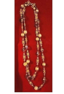 Rara Collana Vendome Vintage Oro Aurora Boreale Cristallo Perline Filigrana - Foto 1 di 10