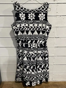 Maggy London Dress Size 14 Black White Abstract Print Midi Sleeveless Sundress - Picture 1 of 18