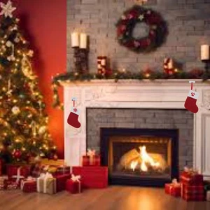 Rot weiß bestickt Weihnachtsstrumpf Mini 7 87 Zoll für Weihnachtsdekoration - Bild 1 von 5