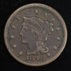 1848 Braided Hair Large Cent 1C - Picture 1 of 2