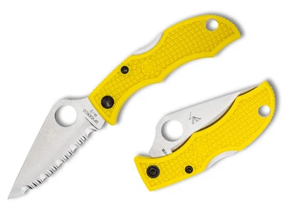 SPYDERCO LADYBUG 3 SALT FOLDING KNIFE YELLOW FRN SERRATED H2 STAINLESS LYLS3 - Image 1 of 4
