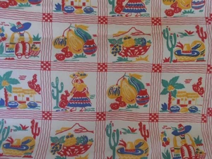 Vintage 1940er mexikanischer Stoff Senor & Senorita Keramik Stoff Meterware 36" W 2,5 Yd - Bild 1 von 8