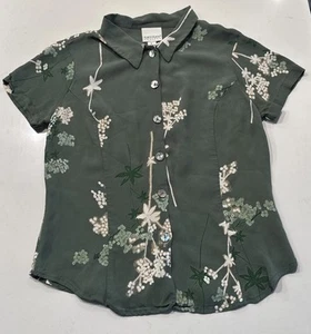 Top vintage Karen Kane Petite verde floreale stampa asiatica bottone davanti Y2K anni 90 boho - Foto 1 di 10