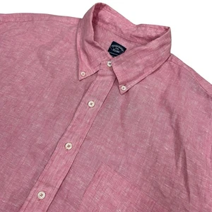 Brooks Brothers Baird McNutt Linen Shirt Mens 2XL Pink Short Sleeve Button Down - Picture 1 of 8