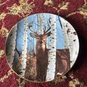 Danbury Mint Bob Travers Wilderness 1992 "Autumn Sentinel" 8 pt Buck Hirsch Teller - Bild 1 von 12