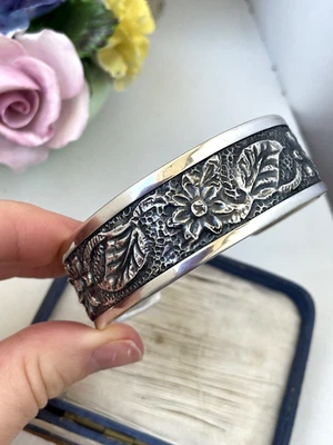 GORGEOUS SOLID STERLING SILVER MODERNIST BRACELET BANGLE CUFF 7.5" 8" ADJUSTABLE - Image 1 of 4