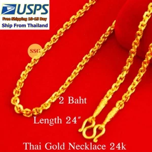 K1 Thai Gold 24k Solid Necklace Yellow Chain Pendant 24" Weight 2 Baht Dragon - Picture 1 of 4