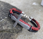 Red Python And Black Leather Cross Bracelet Men’s Wristband