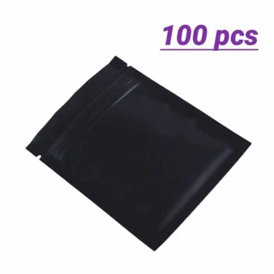 100 sacos de comida Mylar à prova de cheiro 3X4 com zíper preto fosco selável calor - Imagem 1 de 4