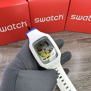 NEW✅ Swatch Touch SQUAREDANCE SURW107 White Silicone Graphic Dial Unisex Watch - Picture 1 of 6