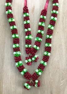 NEW INDIAN BOLLYWOOD WEDDING GROOM BRIDE GARLAND JAIMALA HAAR MEHROON GREEN - Picture 1 of 3