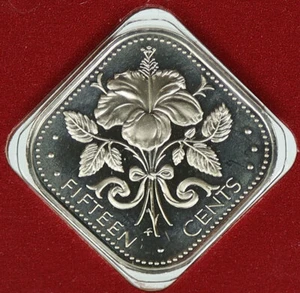 1978 BAHAMAS UK Queen Elizabeth II HIBISCUS FLOWER Proof 15 Cents Coin i115769 - Picture 1 of 2