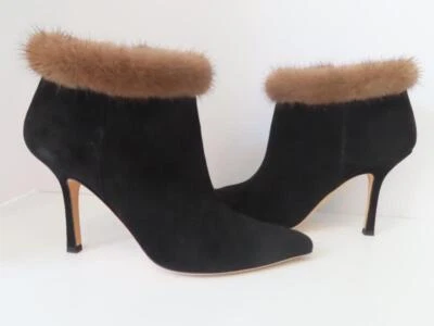 Oscar de la Renta Botines Negro Gamuza/Marrón Borde Piel Talla 39.5 Foto 1 de 4