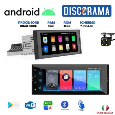 AUTORADIO 7" POLLICI ANDROID 1 DIN 2GB RAM 32GB STEREO AUTO BLUETOOTH WIFI GPS - Immagine 1 di 4