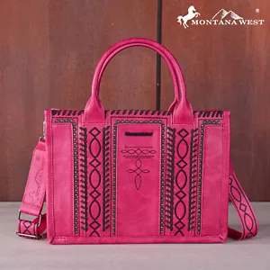 Montana West Whipstitch Concealed Carry Tote Bag Western Crossbody Bag Hot Pink - Picture 1 of 6