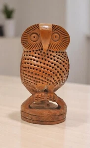 Estatuilla de pájaro búho de madera vintage original antigua muy fina tallada a mano - Imagen 1 de 6