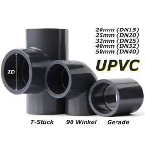 PVC-U Rohrverbinder Gerade T-Stück  90° Winkel Muffe Klebe Fitting ID 20-50mm - Picture 1 of 11