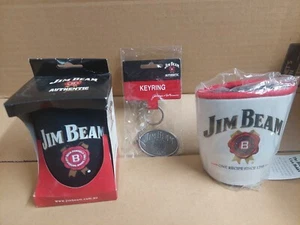 2 Jim Beam Bourbon Can Stubbie Coolers Holders And 1 Metal Keyring - Picture 1 of 3