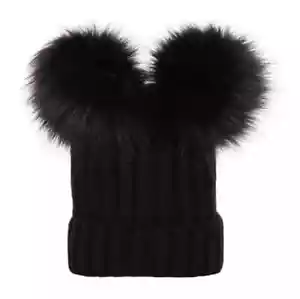New Baby Double Fur Pure Pom Pom Winter Hat Girls Hats Balls Beanie Warm Cap - Picture 1 of 1