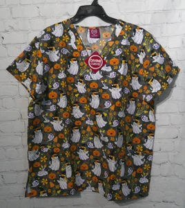 Womens Dark Gray Halloween Divine Curves short sleeve Medical Top Plus Size 1X - Picture 1 of 4