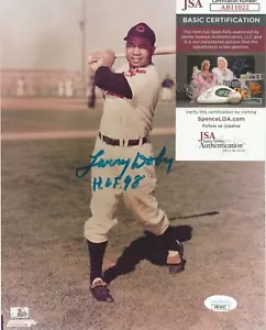 LARRY DOBY SIGNED 1998 HALL OF FAMER 8X10 PHOTO INSCRIBED HOF 98 WAHOO PATCH JSA - Picture 1 of 8