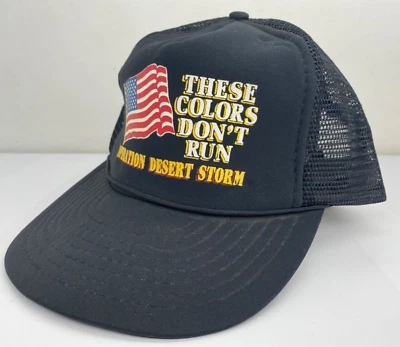 EE. UU. Estos Colores Don’t Run Operación Tormenta del Desierto Camionero SnapBack Sombrero Malla Bandera Foto 1 de 4
