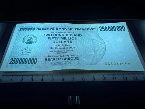 Zimbabwe 250 Million Dollar Bearer Cheque Bill Banknote Money - Pre Billion Cover