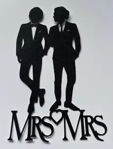 Mrs  & Mrs Wedding Cake Topper,  Lesbian in suits wedding cake topper . LGBTQ - Picture 1 of 4