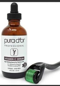 PURA D'OR 20% Vitamin C Serum Hyaluronic Acid & Retinol Plus Incl Derma Roller - Picture 1 of 6