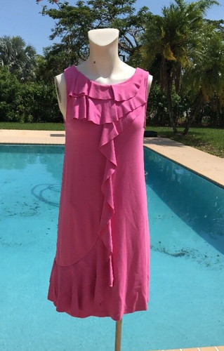 ABITO DA COCKTAIL SMANICATO VALENTINO ROSSO ROSA ELASTICIZZATO VOLANT TG L MADE IN ITALY