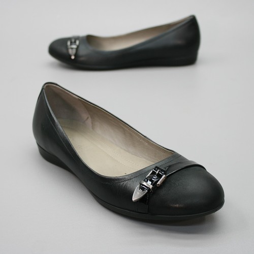 ECCO Scarpe basse da balletto da donna 39 (8 8 5) Touch 15 in pelle nera fibbia C130 459