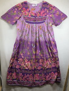 Vintage Hippie Boho Festival Dress India Cochella Cotton Purple 2X Botanical - Picture 1 of 23