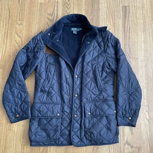 POLO Ralph Lauren Quilted Jacket Suede Patch Sportsman Hunting Blue Mens SMALL - Picture 1 of 14