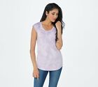Lisa Rinna Collection Rounded V-Neck Shirttail Hem Tee-Orchid Petal-XXS-A365767